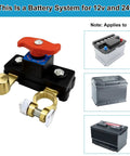 Car Battery Power Cutoff Switch Breaker With Pure Copper High Conductivity for 12V and 24V systems with battery illustrations