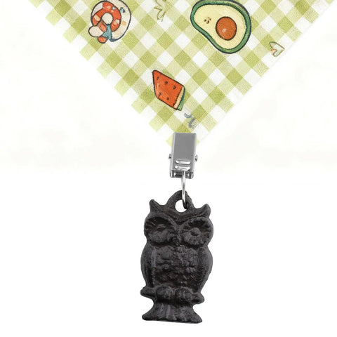 Owl Shaped Cast Iron Tablecloth Weights Set Of Eight, Heavy Duty Clip On Weights For Outdoor Tables, Vintage Pendant with Clamp