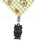 Antique Owl Tablecloth Weights Clip On Set Of Four, Heavy Duty Cast Iron With Stainless Steel Clamps, Waterproof Finish For Outdoor Garden Parties, Picnics, Patio Tables And Events on green checkered cloth