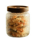 Premium Glass Coffee Canister With Secure Locking Lid Wide Mouth Kitchen Storage Jar For Beans Sugar Loose Tea Clear Airtight Food Container with wooden lid.