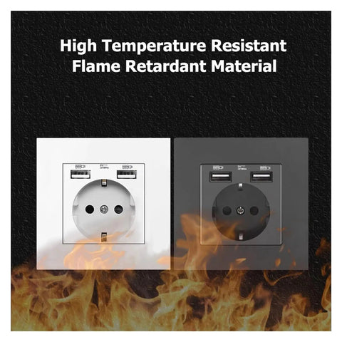 Premium White EU Wall Socket With Dual Fast Charge USB Connections Heavy Duty 16A Electrical Outlet For Home And Office smooth finish with flame retardant material