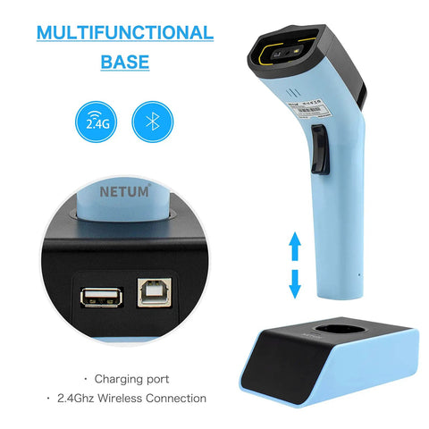Wireless Bluetooth 2D Barcode Scanner With Hands Free Operation, Charging Cradle, Built In Memory, Long Range, DS7500 2D Blue
