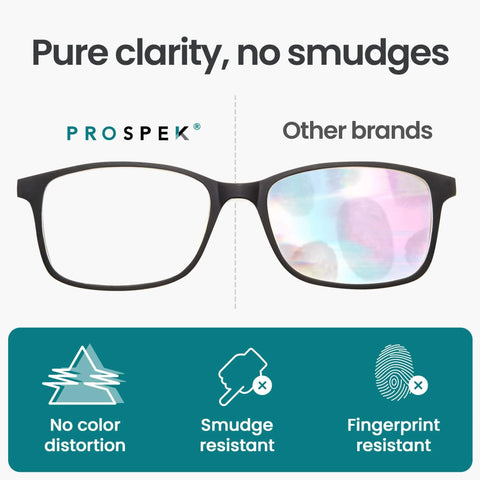 Comparison of Arctic Blue Light Blocking Reading Glasses 1.5 Diopters and other brands illustrating lens clarity.