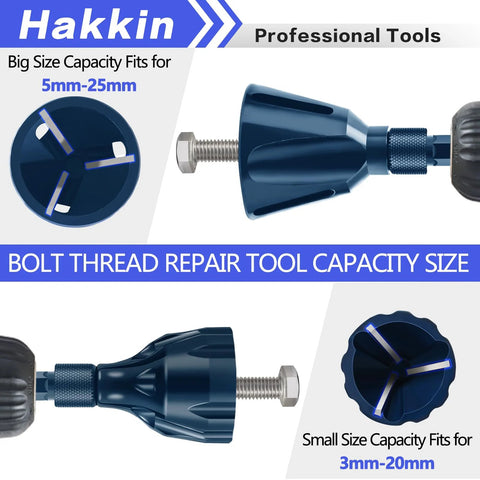 Hakkin 4-piece external deburring chamfer tool set with tungsten carbide blades and hex shank; fits 3–25 mm.