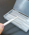 Fix Your Laces Like A Pro With This 50Pk Heat Shrink Aglets Repair Kit in clear storage box with white shoelace tip