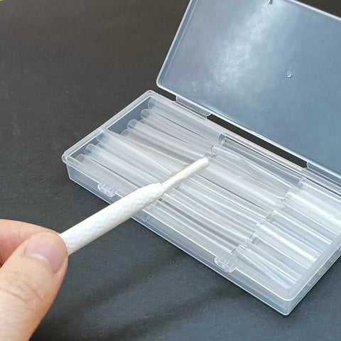 Fix Your Laces Like A Pro With This 50Pk Heat Shrink Aglets Repair Kit in clear storage box with white shoelace tip