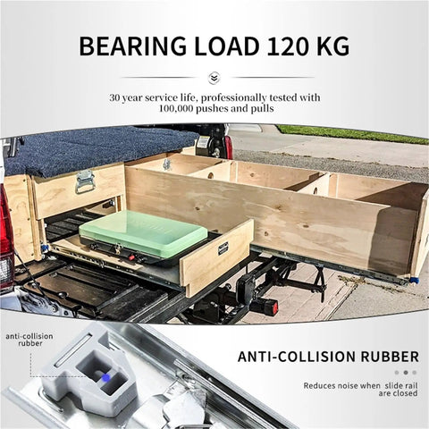 Heavy Duty Full Extension Drawer Slides Featuring A Secure Lock And Rock Solid Ball Bearings Built Tough For Kitchens Cabinets And Home Offices Handles 264 Pounds Total Load 38 Inch Length Per Pair with a drawer and anti-collision rubber.