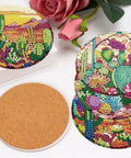 Colorful Cacti Diamond Painting Coaster Set with Holder 8 Piece DIY Art Coasters For Beginners And Grownups 4x4 Inches with floral decor