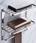 Three Tier Bathroom Shelf With Towel Bars Wall Mount Rack Stainless Steel SUS304 Rust Proof Polished Chrome Finish 20 Inch