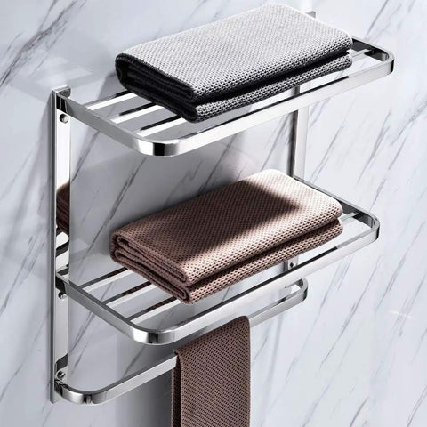 Three Tier Bathroom Shelf With Towel Bars Wall Mount Rack Stainless Steel SUS304 Rust Proof Polished Chrome Finish 20 Inch