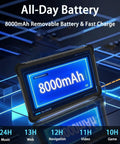 Built Tough 13.3 Inch Rugged Tablet With Intel Core I7 Processor 32GB Ram And 1TB Storage Runs Windows 11 Pro IP65 Waterproof Industrial PC With Integrated 1D 2D QR Barcode Scanner And Docking Station For Daily Ops showcasing 8000mAh removable battery.