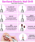 Acrylic Nail Kit With UV Light For Home DIY Easy Starter Set Includes Nail Drill Mini Lamp Base And Top Coat Gel Polish Trio Of Acrylic Powders Brushes Manicure Tools And Nail Art Supplies showing various drill bits.