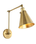 Swing Arm Wall Lamp In Warm Brass Gold Finish With Up And Down Lighting Adjustable Metal Shade For Bedroom Nightstand Reading