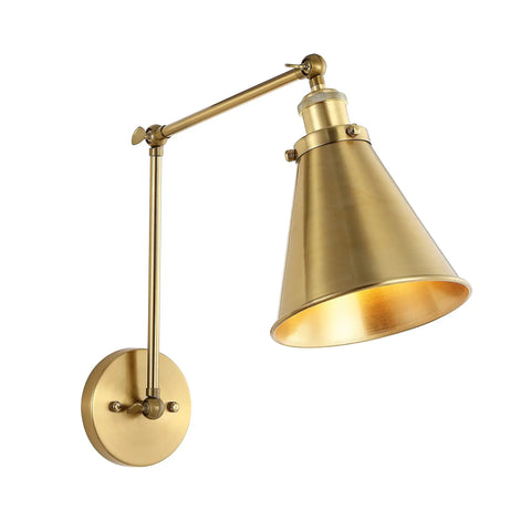 Swing Arm Wall Lamp In Warm Brass Gold Finish With Up And Down Lighting Adjustable Metal Shade For Bedroom Nightstand Reading