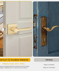 Comparison of 2 Pack Satin Brass Interior Door Knobs and Passage Lever Set with old gold hardware on painted wooden doors