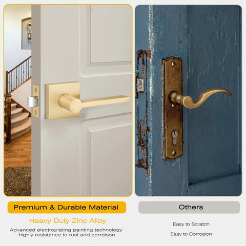 3 Pack Satin Brass Passage Door Handles Square Lever Set No Lock For Hallways And Closets Easy Access Door Levers