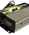 Front view of a silver Lithium Pros 16V battery charger with red/black output cables and digital display.