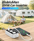 Hella Reliable 200W Car Power Inverter With Dual AC Outlets, 30W PD Fast Charger And QC3.0 USB Port, Zero Hassle DC To AC Converter For Laptops, Smartphones, And On The Go Charging Needs on a camping table.