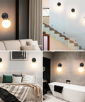Two Pack Chic Modern Wall Sconces Matte Black And Gold With Milky Glass Globe Vanity Lighting for living room, stairs, bedroom, bathroom