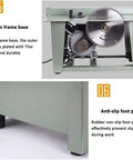 Portable Benchtop Table Saw With Killer 1200W All Copper Motor Cuts Through Wood And Metal Like Butter shows iron frame base and anti-slip foot pad.