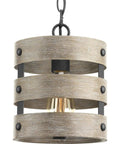 Coastal Farmhouse 1 Light Pendant in Graphite Finish with Open Cage Frame of Three Circular Bands, modern rustic lighting