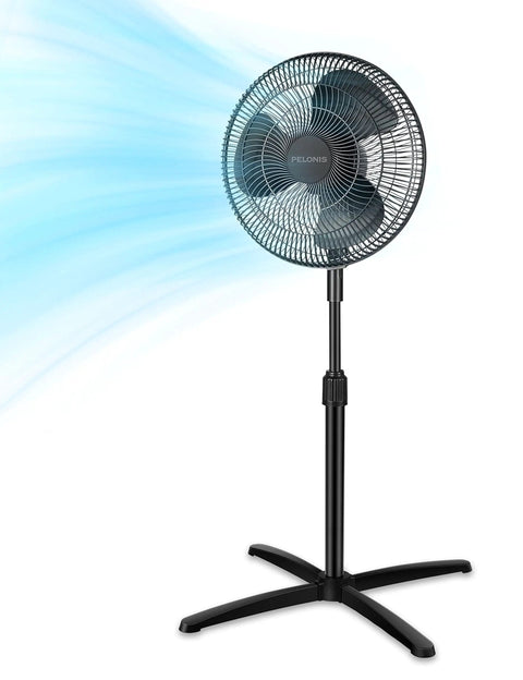 16 Inch Pedestal Floor Fan With 90 Degree Oscillation Three Speed Settings Adjustable Height Keeps Your Room Cool All Day Black