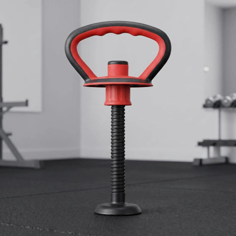 Adjustable Kettlebell Handle Grip For Dumbbells Easy Quick Assembly Home Gym Gear for Full Body Workout, red and black build.
