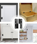 Dead Simple Black Lift Off Cabinet Hinges Left Handed 2.5 Inch Size 2 Piece Mounting Set With Screws displayed on a cabinet.