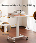 Mobile Standing Desk With Wheels For The Home Office Compact Rolling Workstation With Lockable Front Casters Pneumatic Gas Lift