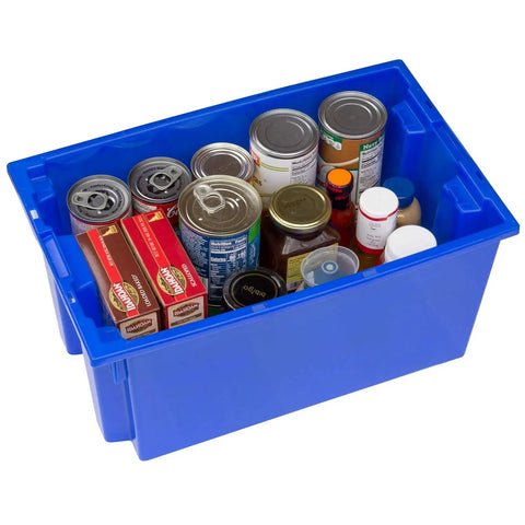 Nest and Stack Blue Plastic Storage Totes 18 by 11 by 6 Inches Heavy Duty Durable Nesting and Stacking Distribution Containers Set of 6 for Garage Home Workshop Organization