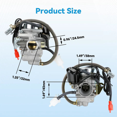 Dimensions of GY6 150cc Carburetor PD24J Kit With Ignition Coil Throttle Cable And Starter Solenoid for Taotao Scooters and ATVs