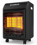 Outdoor Propane Patio Heater With 3 Heat Settings, 6,000 12,000 18,000 BTU, black portable heater with glowing coils