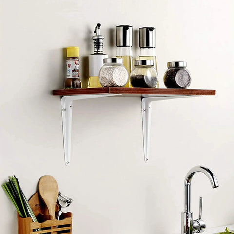 Metal Wall Corner Shelf Brackets 10 By 12 Inch White Pack Of 20 With Screws holding wooden shelf in kitchen