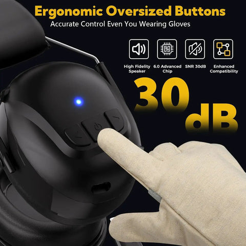 Bluetooth 6.0 Hearing Protection Earmuffs With Built In Microphone All Day Comfort 120 Hour Runtime 30dB Noise Reduction