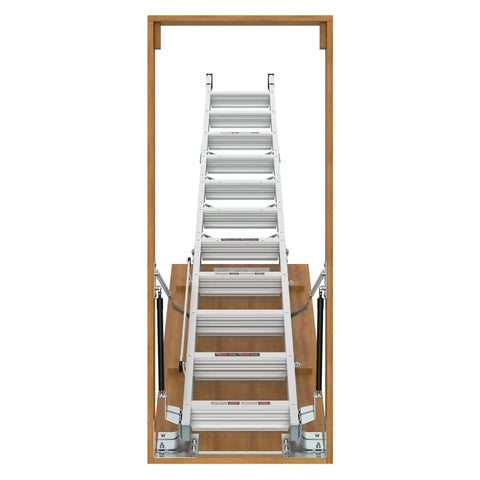 Heavy Duty Attic Ladder With 350 Lb Capacity, Fold Down Loft Stairs For Ceilings From 7 Ft 8 In To 10 Ft 3 In, 22.5 Inch By 54 Inch Opening, Non Slip Steps, Space Saving Pull Down Design For DIYers And Home Storage Access, installed in ceiling opening