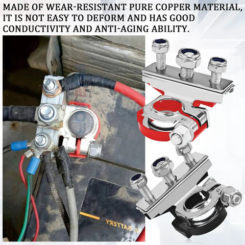 Premium Pure Copper Battery Terminal Pair For Cars And Trucks, Positive And Negative Top Post Connector with installation on battery.