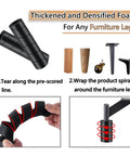 Easy Peasy Bed Frame Toe Protectors Spiral Foam Leg Covers shown in use on various furniture legs with step-by-step instructions.