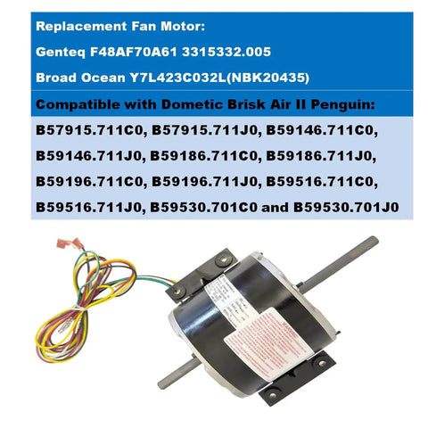 AC Condenser Fan Motor Replacement One Fifth HP 1650RPM 3 Speed For Dometic Brisk Air II Penguin Units Beefed Up 115V 3A