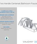 Two Handle Centerset Lavatory Faucet With Metal Pop Up Drain Drip Free Ceramic Disc Cartridge For Smooth Turn Easy Install Durable Finish Modern Bathroom Sink Fixture in chrome with dual handles displayed front view