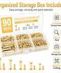 Solid Chicago Screw Assortment Kit With 90 Complete Sets Across 6 Essential Sizes M5 Binding Posts And Rugged Carbon Steel Hardware in organized storage box.