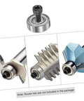 Router Bit Bearing Guide Kit Replacement Set shown with steel bearings and easy screw-on installation for top mount use.