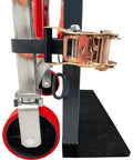 Heavy Duty Hydraulic Equipment Mover With Flow Back Handle, metal frame, red polyurethane wheels, large loading plate visible