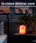 Hand Carved Himalayan Salt Lamp With Rose Crystal Rock Salt From The Himalayan Mountains Authentic Crystal Lamp Dimmer Cord With Pink Flower Accent For Cozy Vibe And Relaxing Ambience with glowing pink flower shape on bedside table