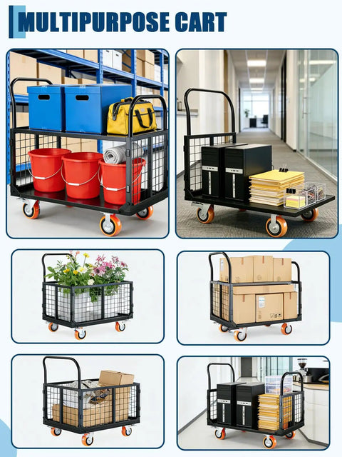 Beast Of A 6 In 1 Platform Truck With Cage Foldable Hand Truck And Dolly Flatbed Cart Market Stall Cart 1800 Lbs Load