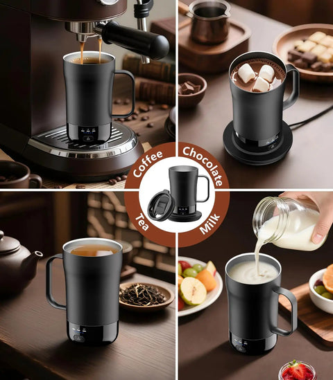 No Cap Self Heating Coffee Mug 14 Oz Rechargeable Smart Temperature Control Cup Keeps Your Brew Piping Hot For The Daily Grind with hot chocolate and coffee.