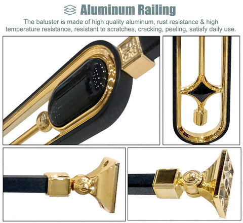 Slick Black And Gold Aluminum Balusters For Staircase And Deck Railings Tough As Nails Adjustable Spindles With Base Plates including detailed view.