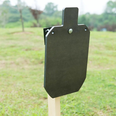Beefy AR500 Steel Target Gong Silhouette for precision shooting in backyard, 1/2 inch thick metal target on wooden stand