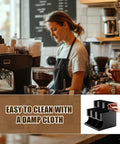 Cup And Condiment Station Organizer For Coffee Bar, Acrylic Dispenser With Nine Compartments, black, in use at a café.