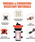 On Demand 110V Water Pressure Pump 5.5 GPM 70 PSI Self Priming Diaphragm Pump components and materials