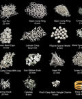 All In One Jewelry Making Kit With Fifteen Jewelry Findings, includes eye pins, jump rings, crimp beads, brass ring, and more.